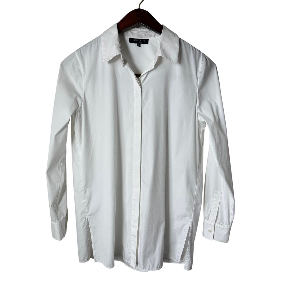 Lafayette 148 New York White Button Front Blouse Shirt Women’s Small Stretch